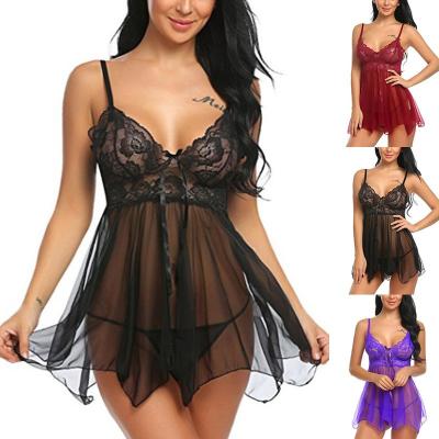 China Great Elasticity Hot sale sexy Women Lace Dress Plus Size Transparent temptation slip nightdress Womens Sexy Underwear for sale