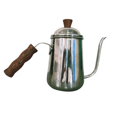 China WITH LID 304 Stainless Steel Kettle 650ml Handle Coffee Tea Kettle Gooseneck Wooden Pot for sale