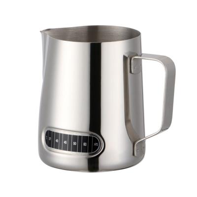 China Customization Stainless Steel Viable Temperature Smelling Drawing Mug 400ml 600ml Foaming Coffee Garland Pot Pointed Nip Kettle for sale