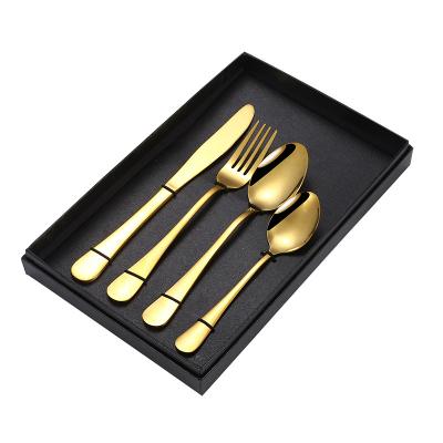 China Viable Simplicity Mirror Stainless Steel Utensils With Gift Box Cutlery Knife Fork Spoon 4 Pieces Tableware Kit for sale