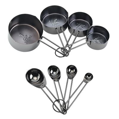 China Customization Stainless Steel Mirror Measuring Cups and Scoop Viable Kit 8 Pieces Set Rose Gold Metal Measuring Spoon for sale