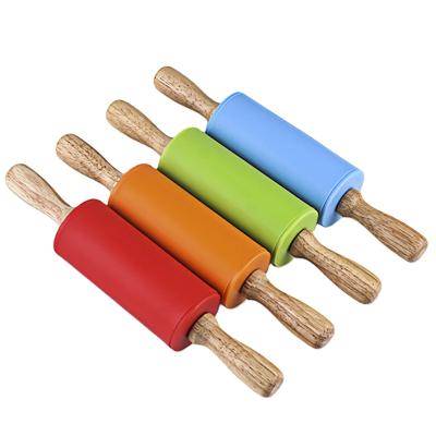 China Viable Rolling Pin Solid Wood Handle Silicone Roller Rolling Pin Non-Stick Food Flour Stick Dumpling Stick Cake Baking Tools for sale