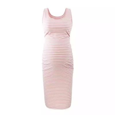 China Loose Maternity Dress Maternity Women Horizontal Stripes Dress Anti-allergy Spring Simple Pregnancy Clothes for sale