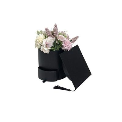 China Recycled Materials 2021white Black Round Flowers Decorative Graduation Cap Flower Boxes With Drawer for sale