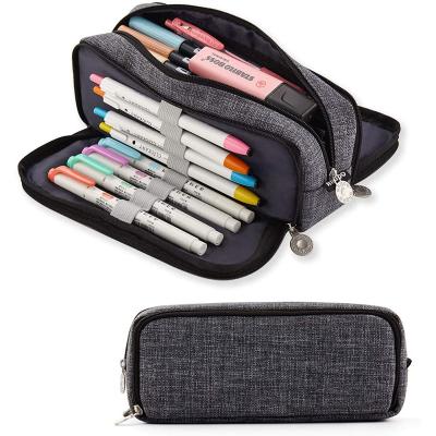 China Fashion Pencil Case Large Capacity 3 Compartments Canvas Pencil Pouch Large For Teen Girls Boys School Students for sale