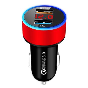 China 2021 Mobile Phone Upgraded QC3.0 Dual USB Car Charger LCD Display Show Fast Charger USB Car Charger Adapter for sale