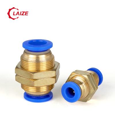 China Connect Pipes Plastic And Brass Pipe PM One Touch Bulkhead Union Connector And Pneumatic Fitting for sale