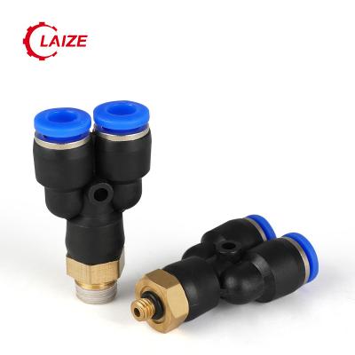 China Connect Pipes PX One Contact Y Type Threaded Tee Plastic And Brass Hose And Pneumatic Connector Fitting for sale