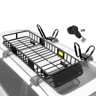 China 4x4 Car Roof Rack Basket JH-Mech Black with Extension Cargo Basket Rack Fit for SUV Truck Cars Car Roof Rack Cargo Carrier Basket for sale