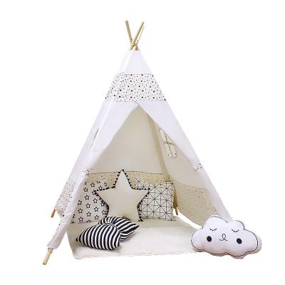 China Toy Safety Standards Indian Star Camping Teepee Rods 4 Poles Cotton Canvas Fabric Children Wooden Teepee Tent for sale