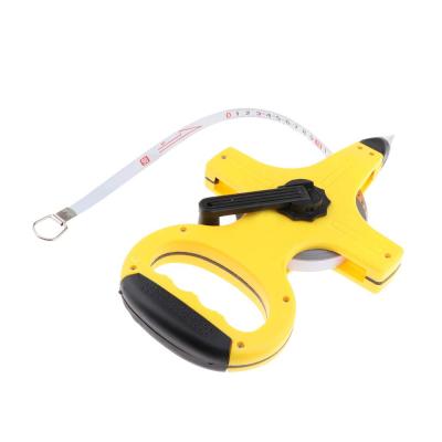 China Customized High Quality Yellow Logo 30m 50m 100m Long Steel Measuring Tape Long Tape Measure for sale