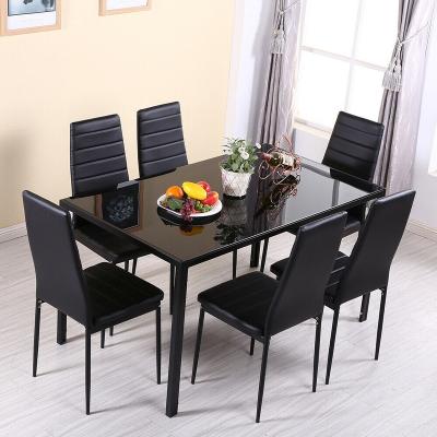 China Modern Nordic Modern Dining Room Furniture Leather Chair Glass Dining Table Set 6 Chairs for sale