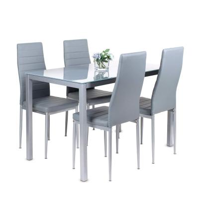 China Gray leather dining table 6 chairs set Eco-friendly Meja makan with modern tempered glass table chairs with attached table for sale