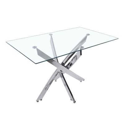 China Eco - Friendly Centro Redonda Mesa Dining Table Stainless Steel High End Glass Legs for sale