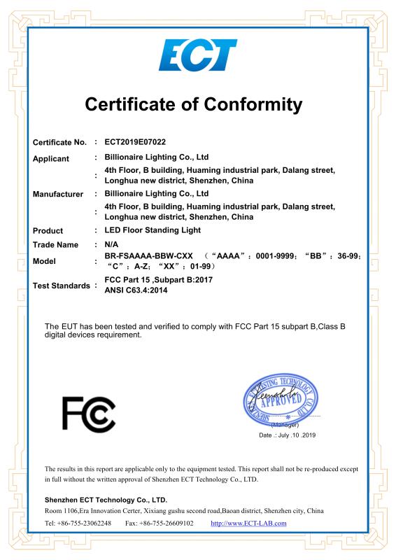 FCC - Billionaire Lighting Co., Ltd.