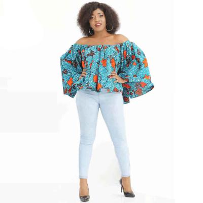 China 2021 New Fashion African Print Top For Women Summer Tilting Shoulder Tangerine Sleeve Dashiki Africa Style Print for sale