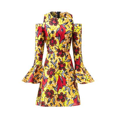 China 2020 Anti-Static African Fashion Dress Ankara Design Women Dress Daily Women Flare Sleeve Dress for sale