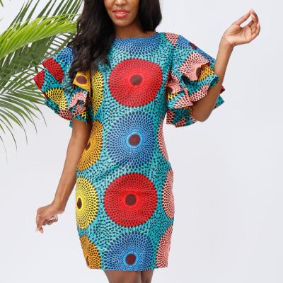 China 2021 African print african dresses for women fashion flare sleeve african dress summer dress skinny africa clothing for sale