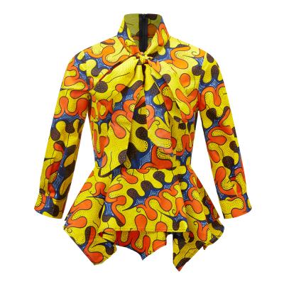 China 2021 New Fashion African Print Long Sleeve With Striping Ladies African Print Designer Tops African Style Jacket Wholesale for sale