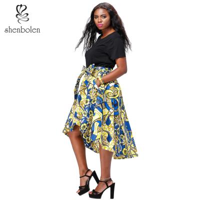 China New Design Women African Skirt Hot Sale Fashion Wax Print Waist Plus Fabric Skirt Daily Ladies Summer Skirt for sale