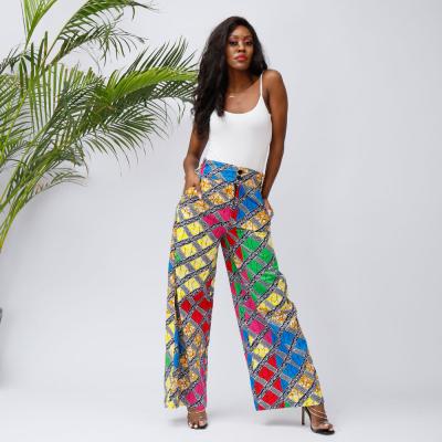 China Pure Cotton Wide-Leg African Print Cotton Long Pants For Women Plus Size Design for sale