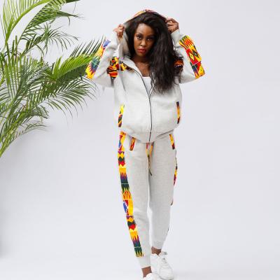 China Breathable African Print Women Long Sleeve Joggers Suit Set Two Piece Pants Set Front Zipper Warm Slim Suit for sale