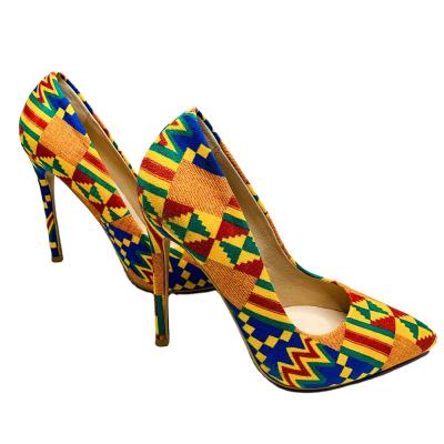 China African Wax Kente Fashion Ladies High Heel Breathable Latest Fashion Style Shoes Office Shoes With Good Quality for sale