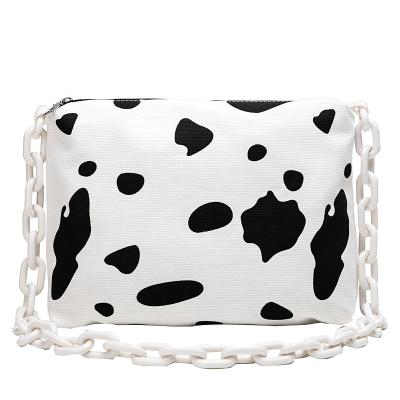 China Normcore / minimalist cow style canvas cheap cross - body makeup bag with plastic strap 2021 fashipn for sale