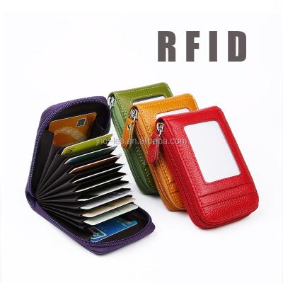 China Leather Multiple Card Wallet RFID Wallet Card Holder With Zipper Outside Pockets for sale