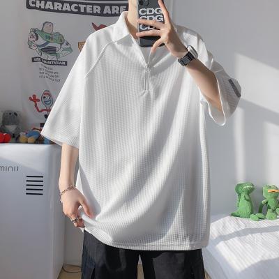 China 2022 New Anti-Wrinkle Waffle Loose Casual Men's T-shirt Ins Soft Top Round Neck Round Short Sleeve for sale