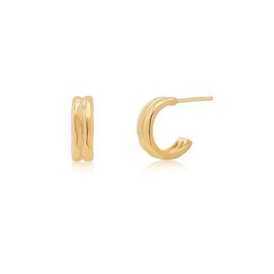 China 2021 Women's Designer Wholesale Style 925 Silver High Quality Gold Plated Fashion Jewelry Stackable Double Row Earrings for sale