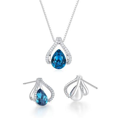 China Fashionable High Quality 2021 925 Jewelry Silver Gold Plated Blue Sapphire Crystal Cz Zircon Stone Earrings Set Women Jewelry Set for sale