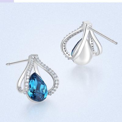 China High Quality 925 Sterling Silver Gold Plated Jewelry Set Blue Sapphire Classic Design Crystal Cz Zircon Stone Earring Set for sale