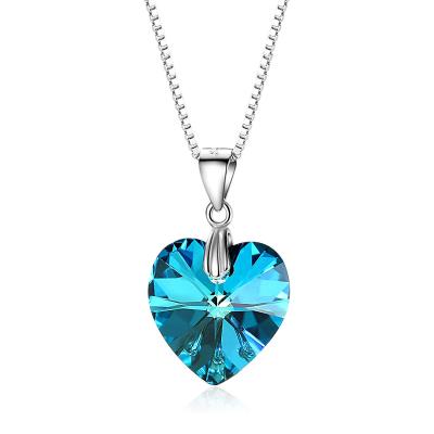 China Trendy Fashion Good Quality Charming Blue Heart Gemstone 925 Silver Crystal Finger Ring Girls Necklace Jewelry Set for sale