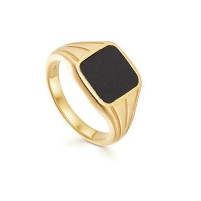 China New Designer High Quality Gold Plated Women's Ins Style Signet Black Spinel Silver Jewelry Colored Stone Ring for sale