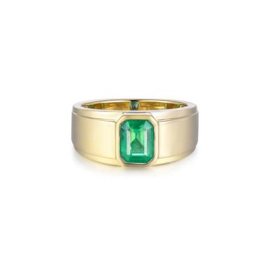 China High Quality High Quality Men's Gold Plated Designer Style 925 Sterling Silver Jewelry Synthetic Emerald Set Ring for sale