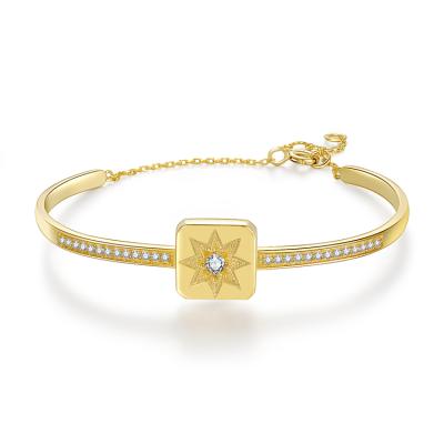 China Fashionable High Quality 2021 925 Jewelry Silver Gold Plated Zircon Stone Geometric CZ Star Adjustable Bracelet Women Crystal Bangle for sale