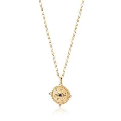 China Fashionable Eye Lucky Coin Colored Stone Necklace From Ins Style Evil Designer High Quality 2021 925 Sterling Silver Jewelry Gold Plated for sale