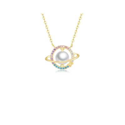 China 2021 Hot Selling CZ High Quality Women Color Instagram Pearl Pendant Gold Plated Fashion Designer Jewelry Trendy Style Necklace for sale