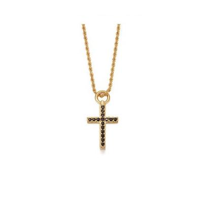 China New High Quality Fashion Ins Black Cross Gold Plated Spinel Women Jewelry Designer Colored Stone Style Silver Necklace for sale