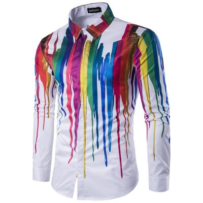 China Anti-pilling Men's Fashion Shirts 3D Colorful Vertical Splatter Paint Printed Shirt Long Sleeve Shirt for sale