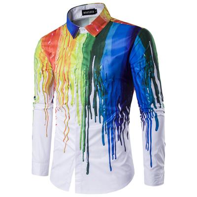 China Anti-pilling Men's Long Sleeve Shirt 3D Colorful Vertical Splatter Paint Shirt Print Shirts For Men for sale