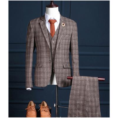 China Slim Fit Anti-Shrink Mens Suit Plaid Suit Business British Wedding Dress 3PCS For Men for sale