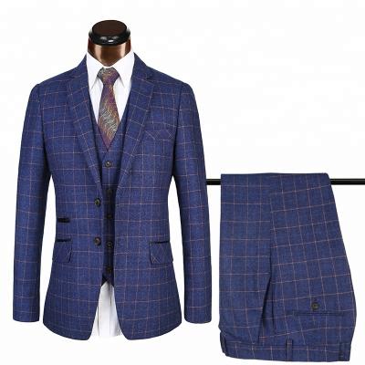 China Latest Design Anti Shrink Coat Pant Slim Fit Men 3 Piece Checked Coat Pant Suits Tweed Suit For Men for sale