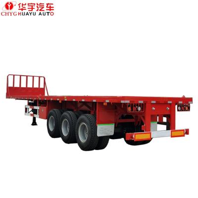 China Steel 3 Axle Flat Bed Semi Trailer 40Ton 60 Ton Shipping 20ft 40ft Container Transport For Sale for sale