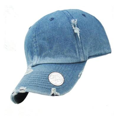 China Custom Embroidery 6 Panel Distressed Golf Lattice Denim Cowboy Dad Hat Unstructured Hat JOINT for sale