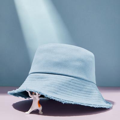 China Large Spring Designer Private Label Fisherman Character Fisherman Hat Wide Brim Novelty Cotton Bucket Hat Solid Blue Adult for sale