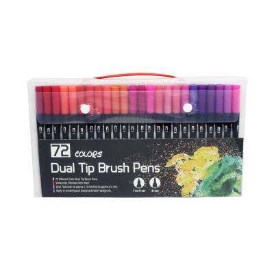 China Drawing 72 Dual Color Black Post Tip Brush Color Art Marker Pen for sale