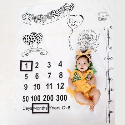 China Anti-pilling China Newborn Digital Printed Milestone Fluffy Monthly Baby Blanket for sale