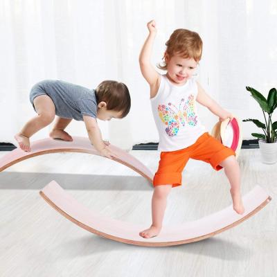 China Best Selling Montessori Wooden Educational Toys Full Body Fitness Exercise Balance Board With Low Price Kinderboard Curvy Yoga Fitness Balance Board for sale